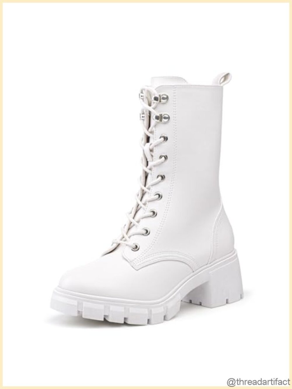Womens Combat Platform Boots Chunky Lace Up Mid Calf Booties